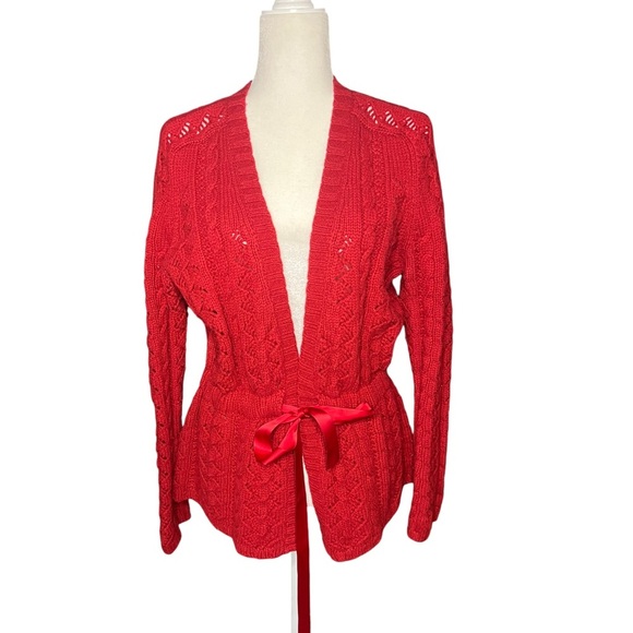 Lambs Wool Knit Red Long-Line Cardigan Large - Picture 1 of 4